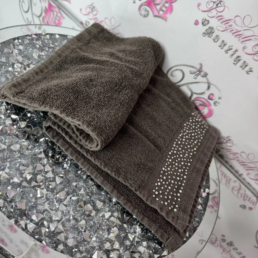 Grey hand Towels diamond rhinestone bling silver Accents